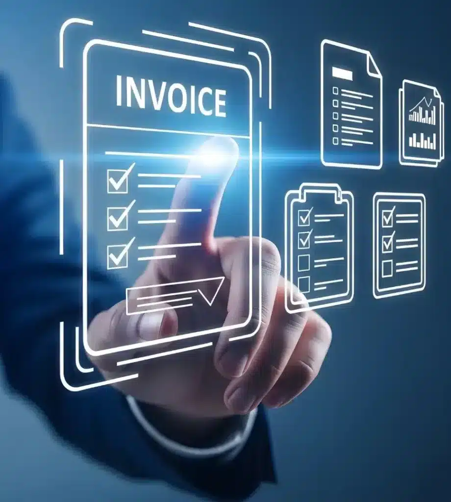 Finance professional reviewing a digital e invoice with automated compliance checks